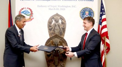 अमेरिकाद्वारा ३५ वर्षअघि चोरिएको मूर्ति नेपाललाई हस्तान्तरण